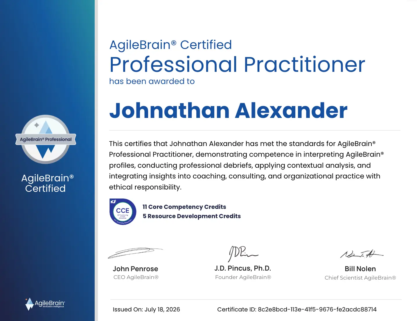 Sample certificate